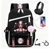 Anime Printed Canvas Backpack With USB Charging Port Teens Students School Travel Unisex