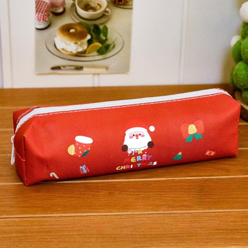 Цветная пенал-косметичка в рождественской тематике на молнии Санта-Клаус Снеговик Большая вместимость Пенал для карандашей Сумка для хранения канцелярских принадлежностей для учеников