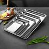 1Pc Household Stainless Steel Vermicelli Dish Thickened Rectangular Flat Bottom Liangpi Dish Barbecue Dish