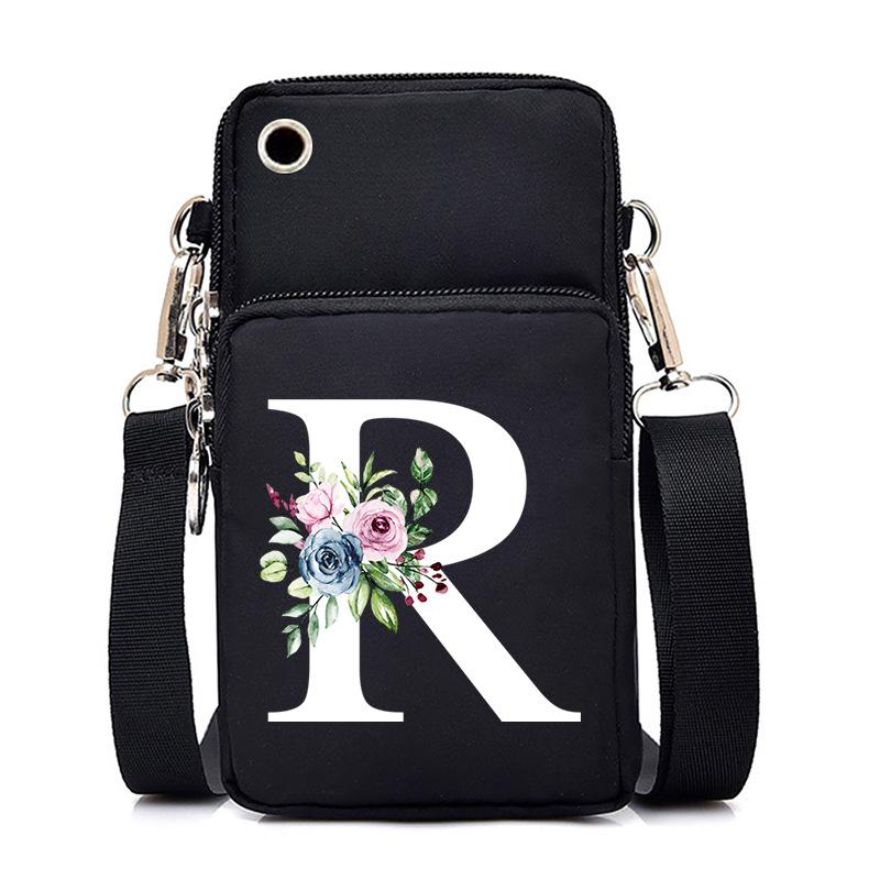 Letter Printing, Black Oblique Span Bag, Mobile Phone Bag, Light To Carry, Vertical Length And Width, Change Bag.