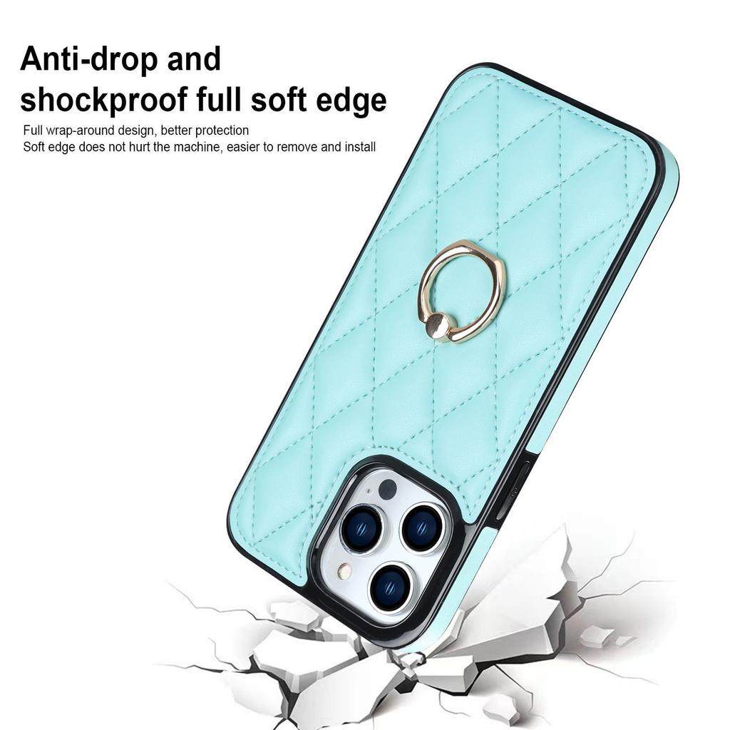 Suitable for iPhone14 mobile phone case 13Pro Xiaoxiangfeng ring bracket case 14plus Japanese and Korean rhombus leather pattern