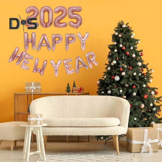 Набор воздушных шаров с Новым годом 2025 года, самозапечатывающиеся воздушные шары из алюминиевой фольги, баннер с Новым годом, фон для вечеринки в канун Нового года, декорации