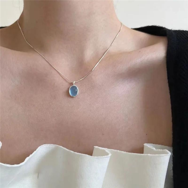 Blue Elliptic Water Drop Neckalce For Women Wedding Party Jewelry Elegant Female Neck Choker Chain