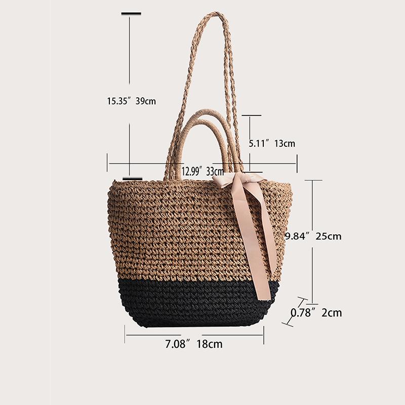 New Arrive Handmade Straw Bags Ribbons Bowknot Beach Knitting Handbags Tote Shoulder Bag
