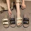New Retro Soft Bottom Flat Bottom Belt Buckle Slippers Women's Summer Beach Non-slip One-word Cool Slippers