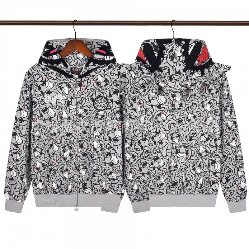 GLO GANG Streetwear Hooded Zip-Up Sweatshirt Unisex Oversized Cartoon Print Casual Pullover Teens Adults