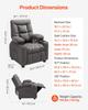 Kids Recliner Chair, Toddler Lounger with Cup Holders & Pockets, 107° to 126° Adjustable Back, Breathable Polyester Upholstery Reclining Sofa with