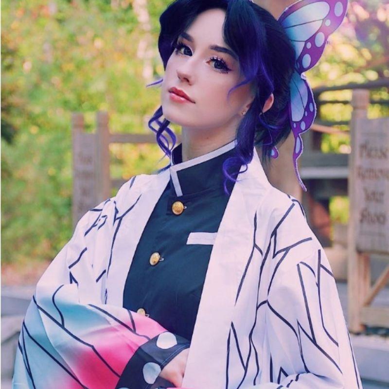 Аниме Demon Slayer Kimetsu No Yaiba Kochou Shinobu Косплей Костюм Парик Комплект Кимоно Униформа Хэллоуин Аниме Костюмы для Взрослых Детей