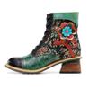Johnature Ботинки на платформе, женская обувь из натуральной кожи на шнуровке, ботильоны с цветочным принтом и круглым носком, с тиснением