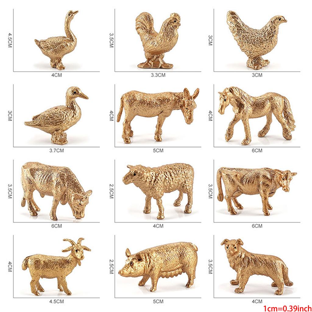 12 Pcs Poultry Animal Figures Simulation Model Golden Figurine Statue Chicken DuckGoose Cattle Educational Toys