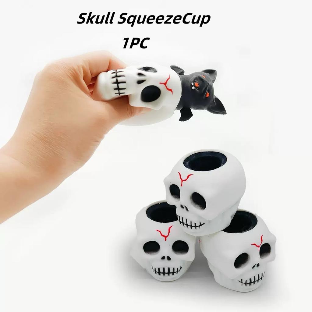 Halloween Squeeze Toys Pumpkin Skeleton Squishy Toys for Kids Stress Relief Sensory Toys Ghost in Cup Fidget Toys Ball