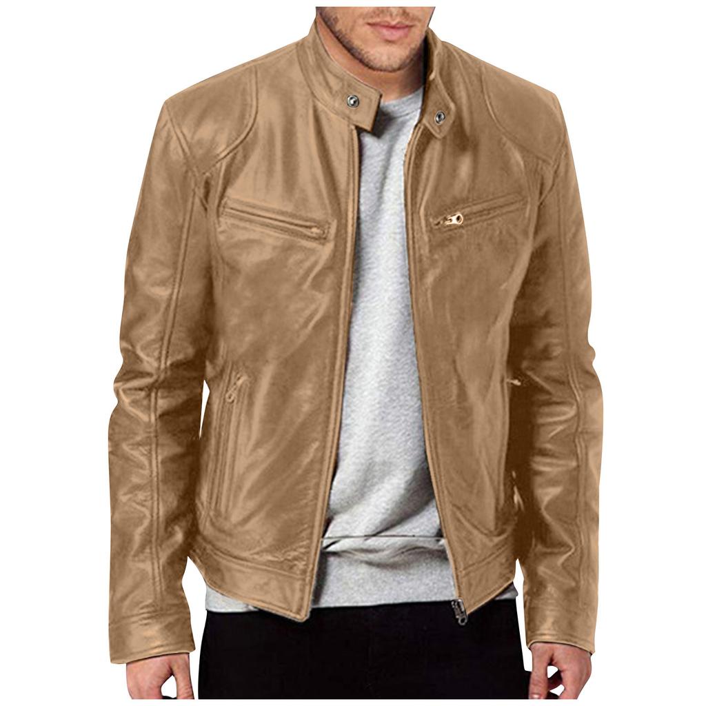 Модные мужские осенне-зимние теплые повседневные кожаные куртки с длинным рукавом на молнии, пальто, топ