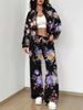 Black retro style explosion autumn and winter new European and American women's clothing flower printing suit women
