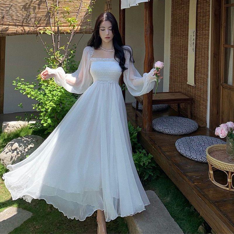 Платье Sanya Beach Resort 2026, Белый Шифон, Широкая Кромка, Очень Длинное, Ощущение Высокого Качества