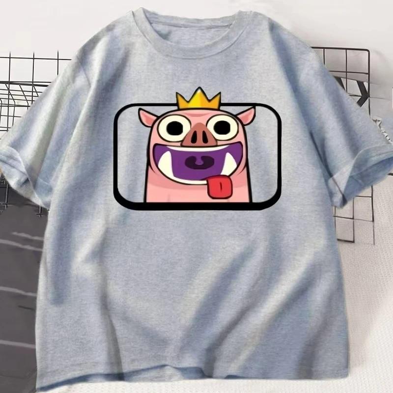 Эмоция Кабан с Короной Clash Royale Графические Футболки Повседневные с Круглым Вырезом с Короткой Рукавом Футболка Мужская Женская Милая Дышащая Одежда