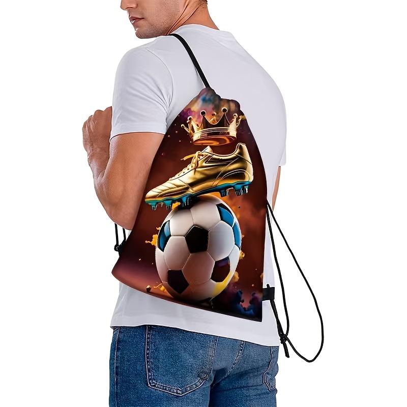 3pcs Football Pattern Drawstring Bags with Practical Pockets, Easy To Carry Football Training Bags