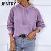 JPNTKY Женская Мода Повседневные Однотонные С Принтом Осень Зима С Длинным Рукавом С Капюшоном Свободные Свитеры