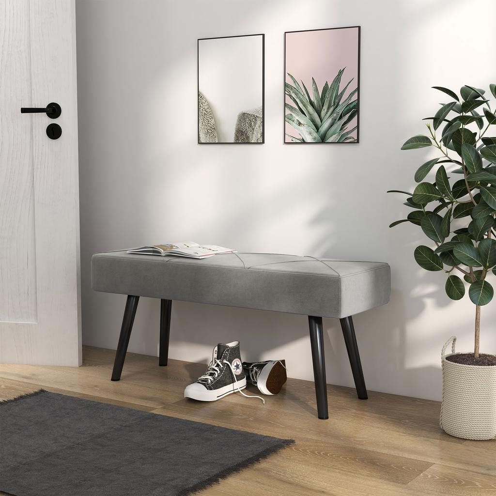 Upholstered Bench Bed Bench Velvet Look 100 X 36 X 45 Cm Gray