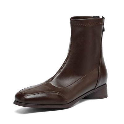 Микрофибра Зимние Квадратный Носок Современный Размер 33 Ботинки Размер 43 Лаконичный Дизайн Средний Каблук Молния Женские Ботильоны