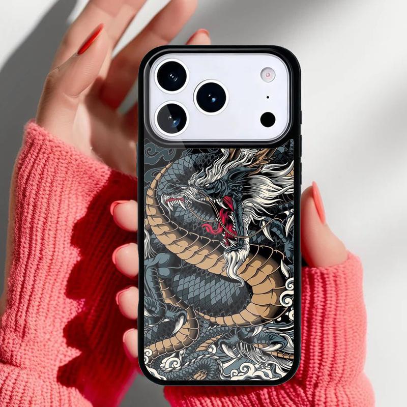 Чехол для телефона в японском стиле с драконом для iPhone 17 16 15 14 13 Pro Max Задняя крышка для 12 11 Pro Coque