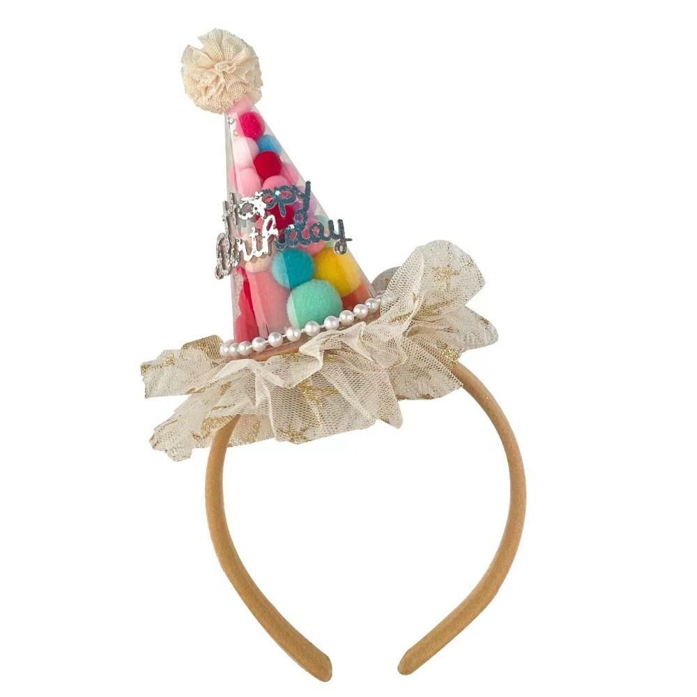 Разноцветная шляпа на день рождения, повязка на голову в корейском стиле, кружевной сетчатый обруч для волос, повязка для волос с днем ​​рождения, детская