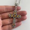 Gothic Black Cross Pendant Necklace with Ruby Red Crystal - Unisex Minimalist Retro Jewelry for Men or Women