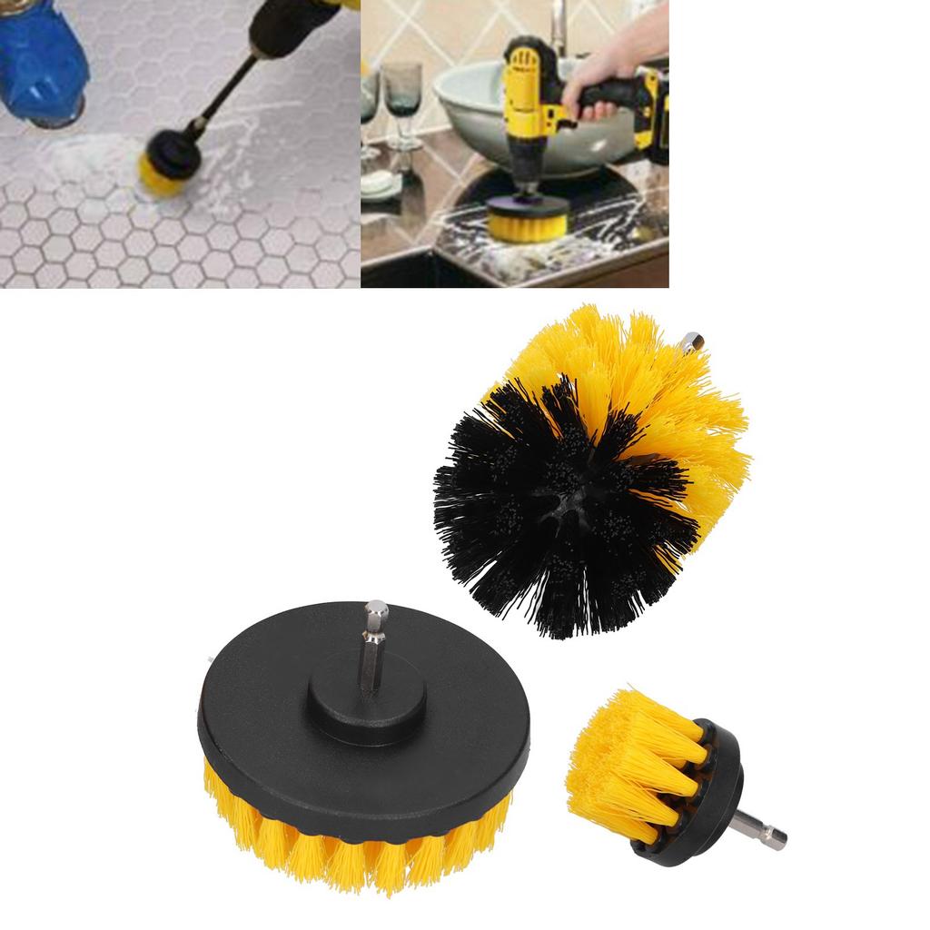 Drill Brush Attachment Set Nylon Hair Power Scrubber Brush Floor Tile Cleaning Tool Yellow