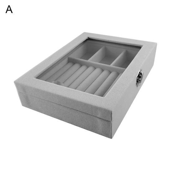 Earring Box Dust-proof Divided Grids Furry Surface Ring Bracelet Display Organizer for Home