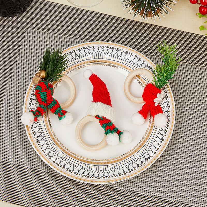 Кольцо для салфеток, 1 шт., мини-шарф, рождественские украшения, красная шляпа, кнопка для салфеток, украшение для бутылки вина, кольцо