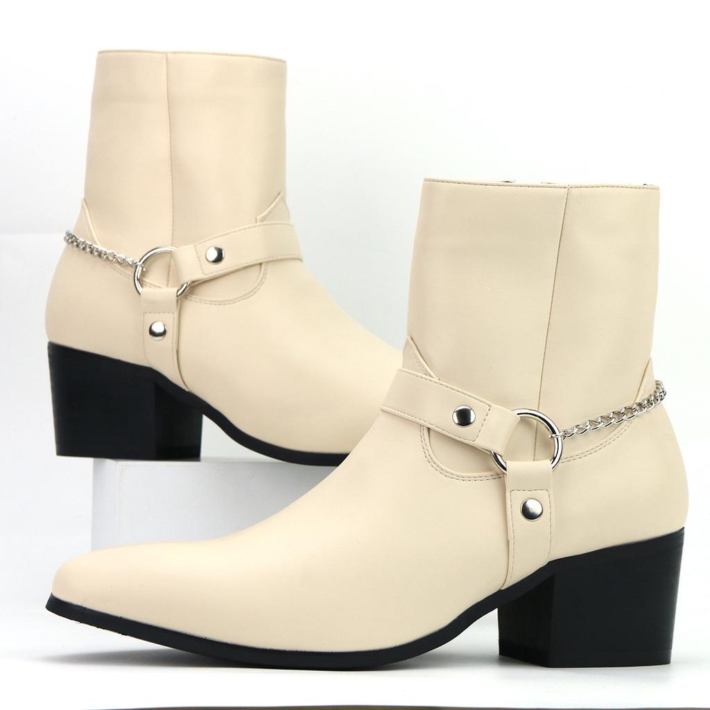 Мужские модные сапоги на высоком каблуке с цепочкой модный темперамент