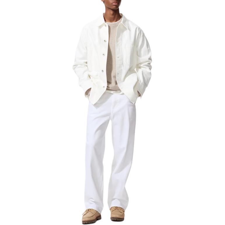 Uniqlo Однотонная однобортная джинсовая куртка унисекс с длинным рукавом, свободный крой 481720-01