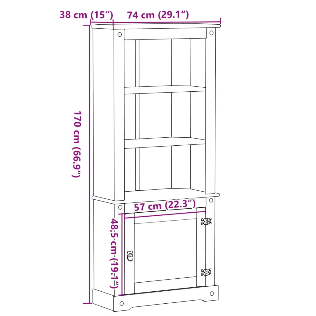 Highboard Corona 74x38x170 cm Solid Pine Wood