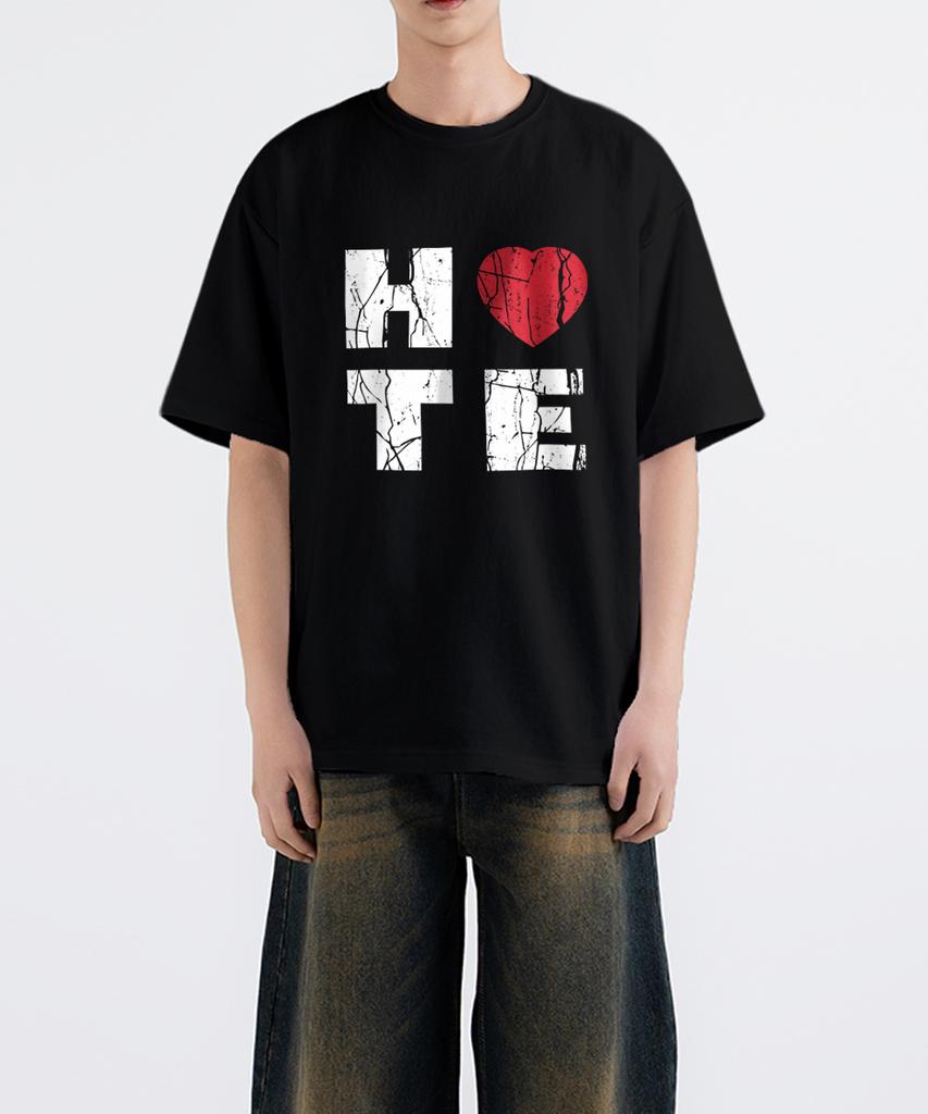 UNDEROFF Oversized Crew Neck Hate Short Sleeve T-Shirt Black