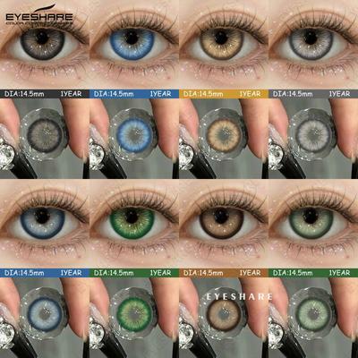 Цветные контактные линзы 1 пара/год Черные удобные натуральные контактные линзы Зеленые свежие цветные линзы Коричневые модные мягкие линзы для макияжа глаз