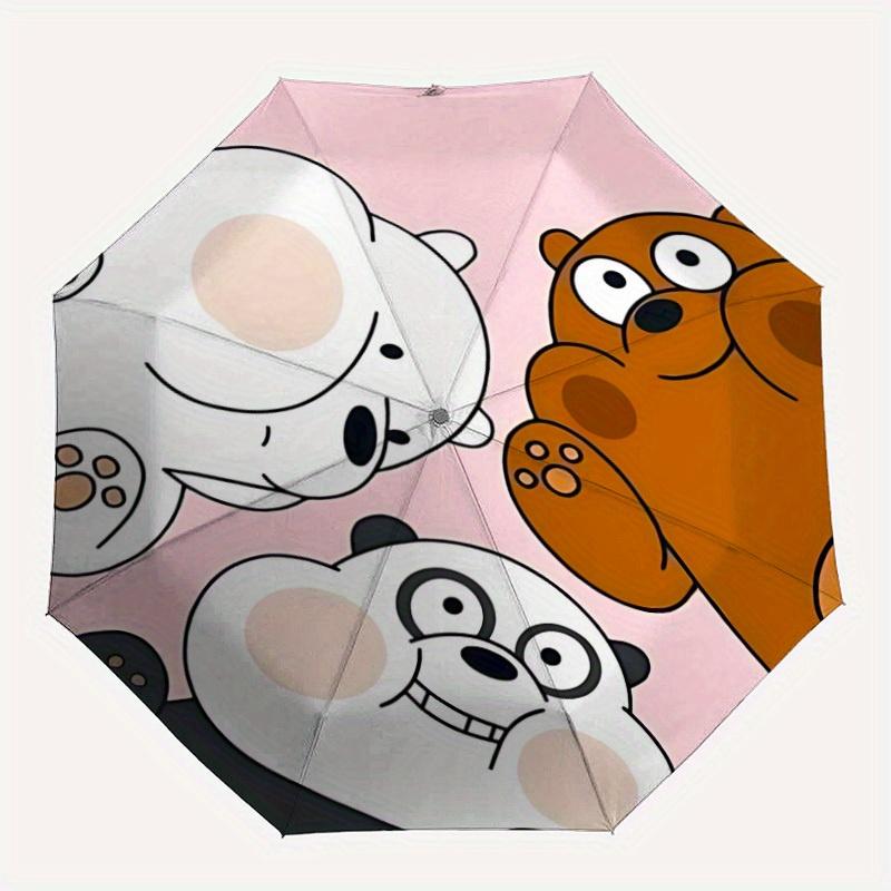1pc We Bare Bears Friends Automatic Folding Umbrella with 8-Rib Compact & Lightweight Design, Self-Opening/ Closing056
