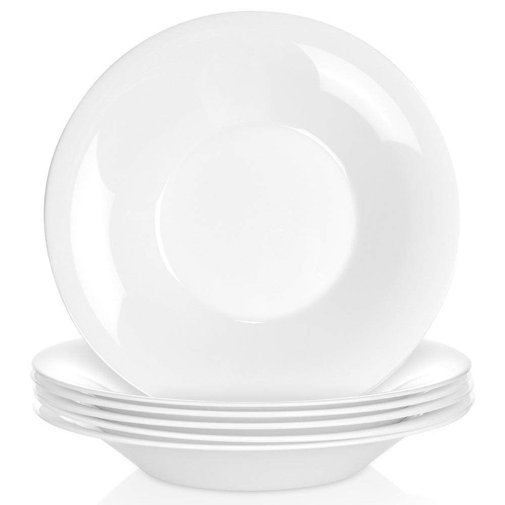 6x Large Deep Dinner Plate for Soup Dishes White Plate Set