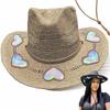 Beach Cowboy Suncatcher Cowgirl Straw Prism Hat Vintage Summer Jazz Cap Woven Sun Hat for Music Festival Party