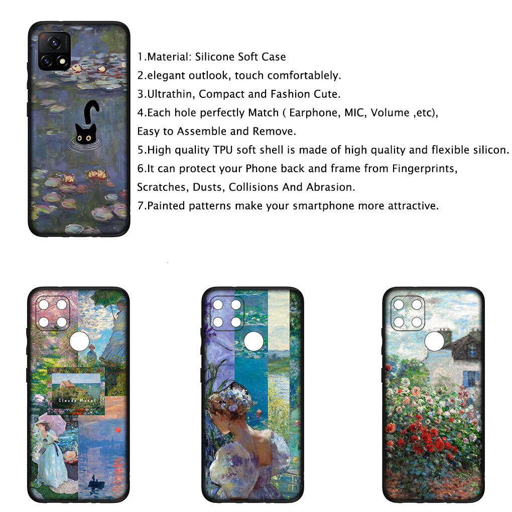 Чехол для iPhone 17 16 15 Xiaomi Poco Redmi Note 14 13 12 11 Pro Max Samsung Galaxy S25 S24 OPPO Huawei Клод Моне Водяные лилии Кот Узор Чехол для телефона