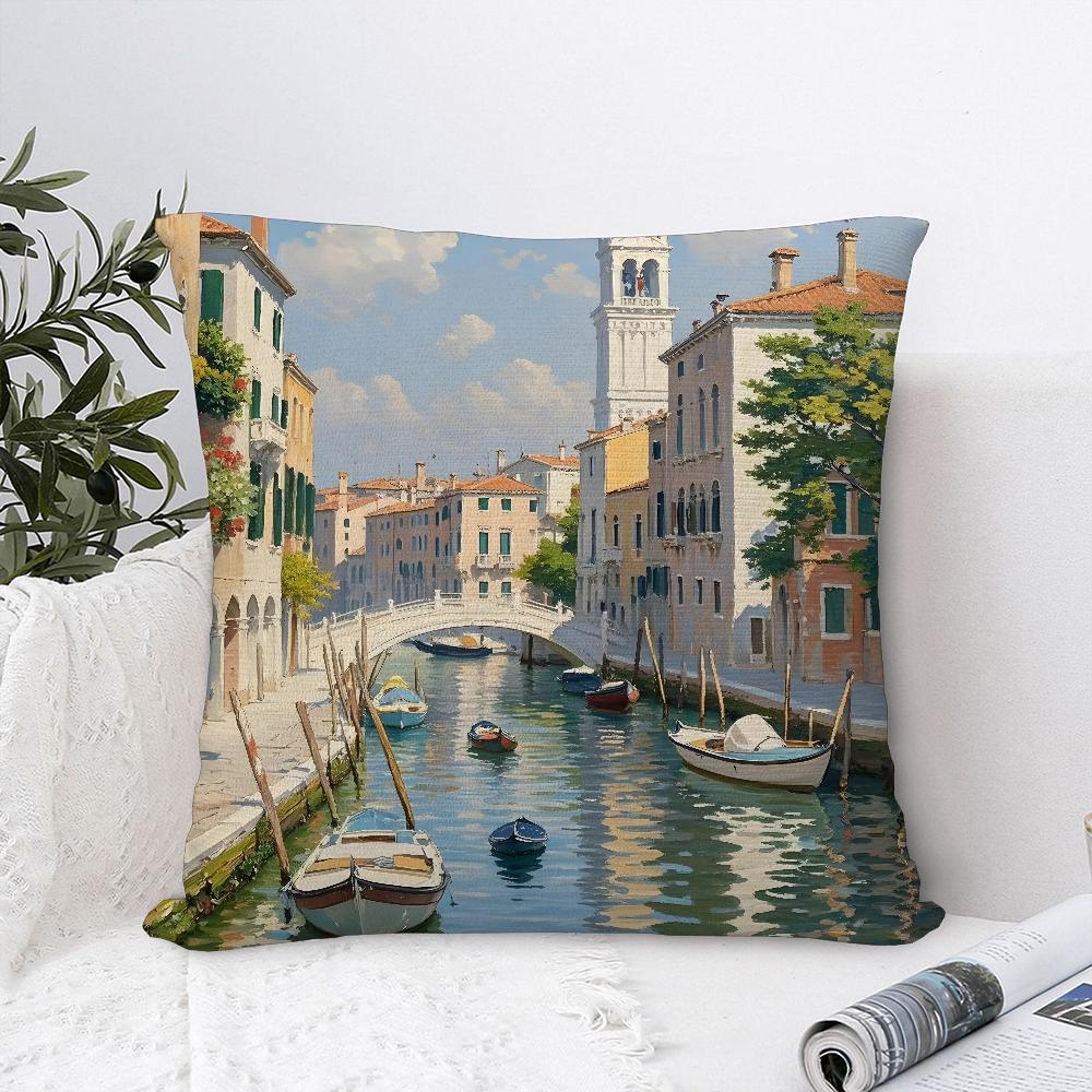 Масляная живопись Венеция Город Наволочка Плюшевая Ткань Мягкая Наволочка Двусторонняя Печать Чехол для Подушки Декоративная Подушка Чехол
