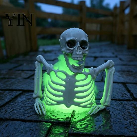 Halloween Theme Party Supplies Half Body Skeleton Decoration, Realistic Spooky Light Up Plastic Decorative Photo Prop for Graveyard, Haunted