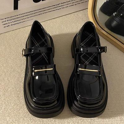 Женские туфли в британском стиле, новая модная обувь Мэри Джейн с пряжкой, весна-осень, с круглым носком, женские черные туфли на платформе, повседневные кожаные туфли