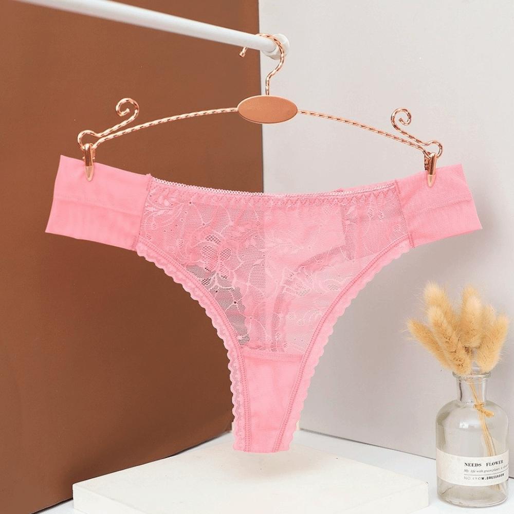 Fashion Low Waist Mesh Sheer Lace Thong Cotton Crotch Transparent Mesh Briefs Women Intimate Hollow Romantic T Panties Home