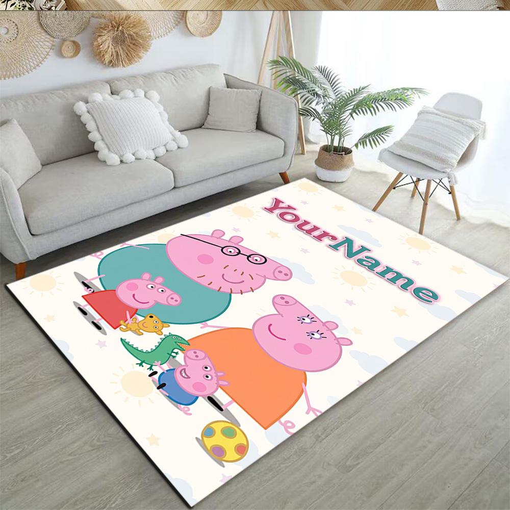 Peppa Pig Customize Text Area Rug Perfect for Balcony Dormitory Foyer Entryway Antislip Carpet Decorate Offices Gift for Festivals