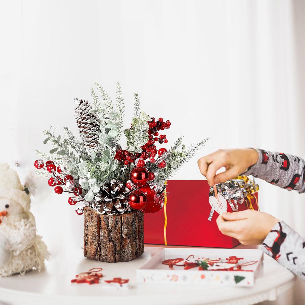 Мини Рождественская елка Настольная Шишка Красная ягода Рождественское украшение Настольная елка Праздничный праздничный домашний декор