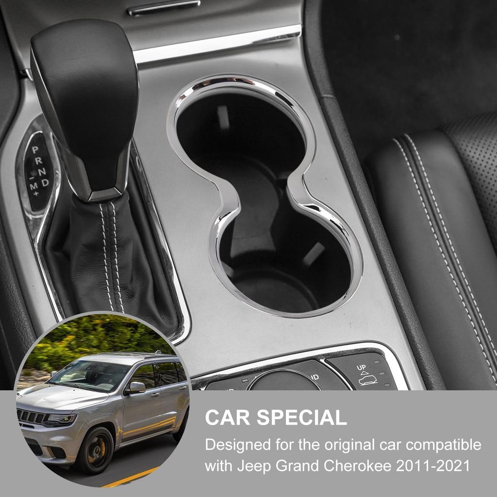 Jimen Compatible with Jeep Grand Cherokee 2011-, Front Cup Holder Cover Trim (Chrome)