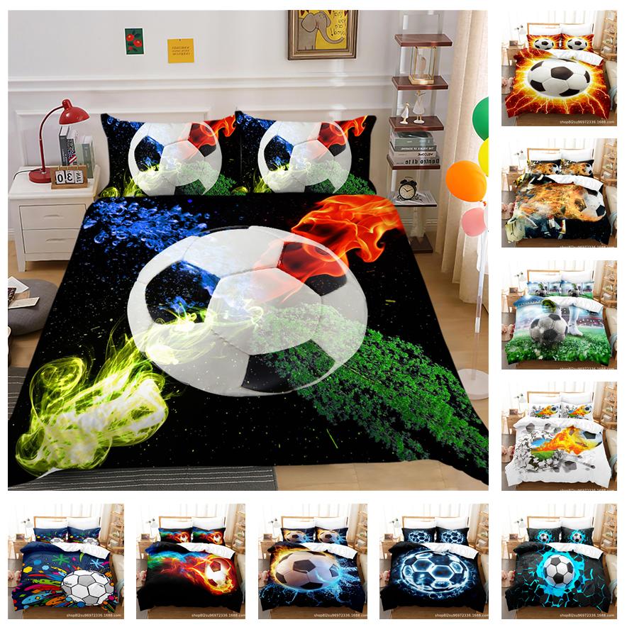 Комплект постельного белья 3D Football Series, спортивный пододеяльник и наволочка, 2/3 предмета, подходят для домашнего украшения комнат футбольных фанатов мальчиков