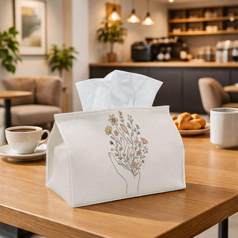 1pc Minimal Line Art Botanical Tissue Box | Durable, Hand Flower Elegant Neutral Suitable for Living Room Accent, Bedroom Decor, Encouragement Gifts,