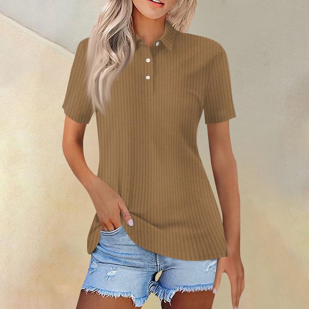 Women's Fashion Casual Lapel Short Sleeve Solid Color Shirt Women's Button Up Tops