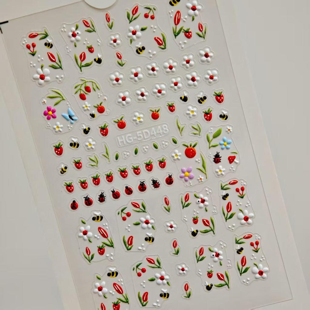 5D Embossed Sunflower Bee Nail Stickers - Three-Dimensional Embroidery Style