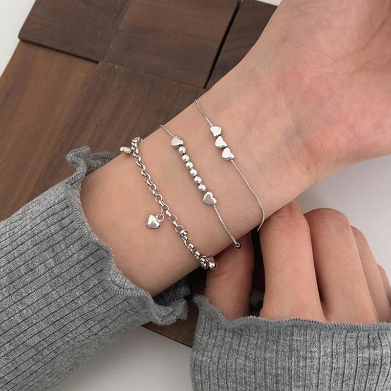 Серебряный браслет S925 из серебра 925 пробы, комбинированный браслет с любовью, стильный дизайн, сложенный браслет с милым девчачьим сердечком